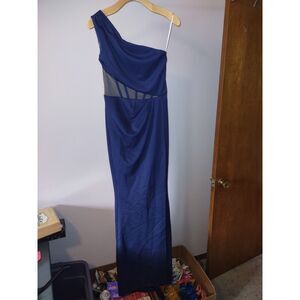 ADYCE One-Shoulder Formal Gown with Shear Mesh Inserts, Blue, Size-M